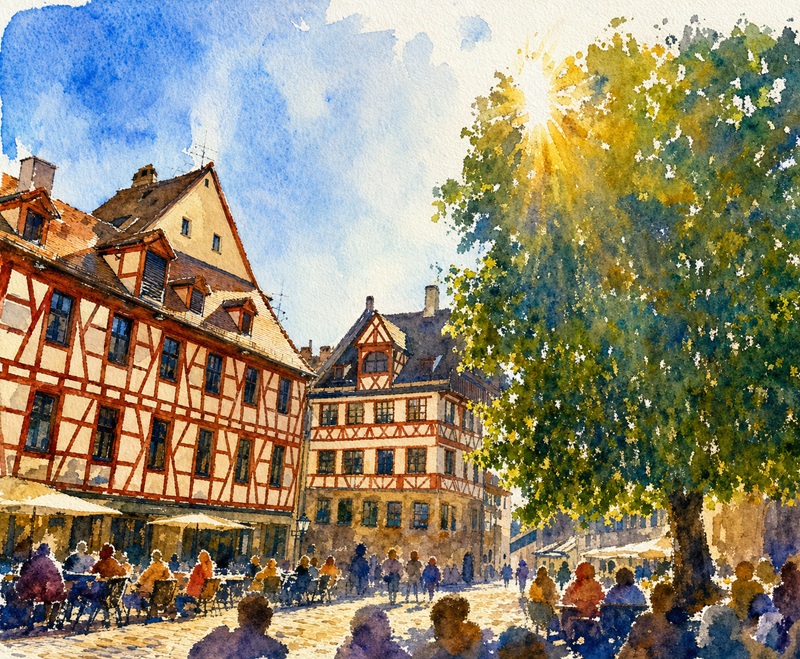 Der Tiergärtnertorplatz in Nürnberg im Abendlicht